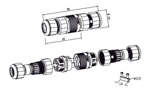 Rundstecker, 3p IP68, Stift+Buchse,Schraubanschluss, D7-12mm