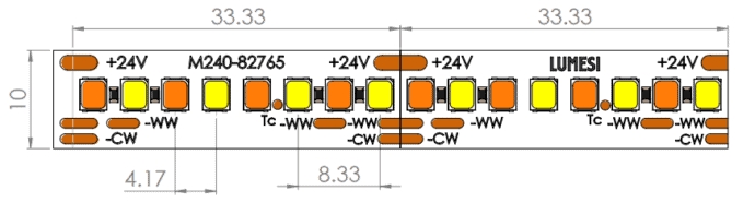 LED Strip TW Tunable White, IP20, 2700-6500°K, 1650lm/m,CRI90 24VDC, 20W/m