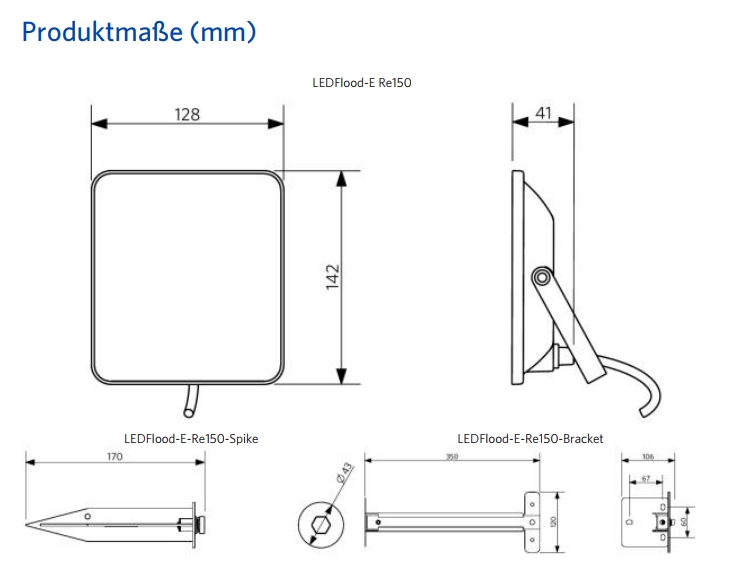 Scheinwerfer LED 10W 100° 1050lm 4000K CRI 80 IK08