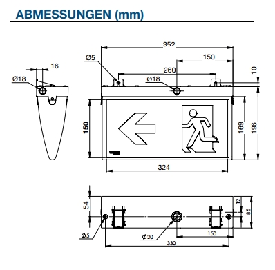 AP-Notleuchte LED 3W inkl. 3 Piktogramme