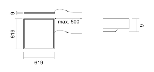 LED PANEL 619x619x9, UGR19, 3000°K, IP44, RAL9010