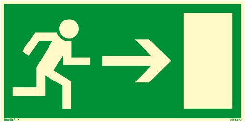 Hinweisschild MEGA Alu Türe / Fluchtrichtung nach rechts