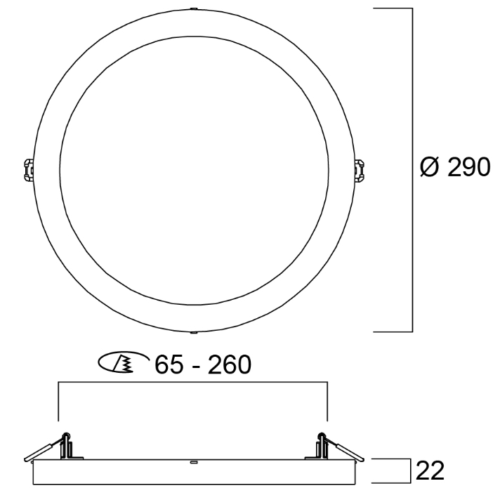 Auf / Einbauleuchte Flat ø290mm  LED 18W 1750lm CRI80 switch 830/840/865