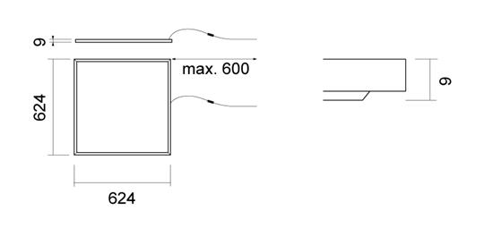 LED PANEL 624x624x9, UGR19, 4000°K, IP44, RAL9010