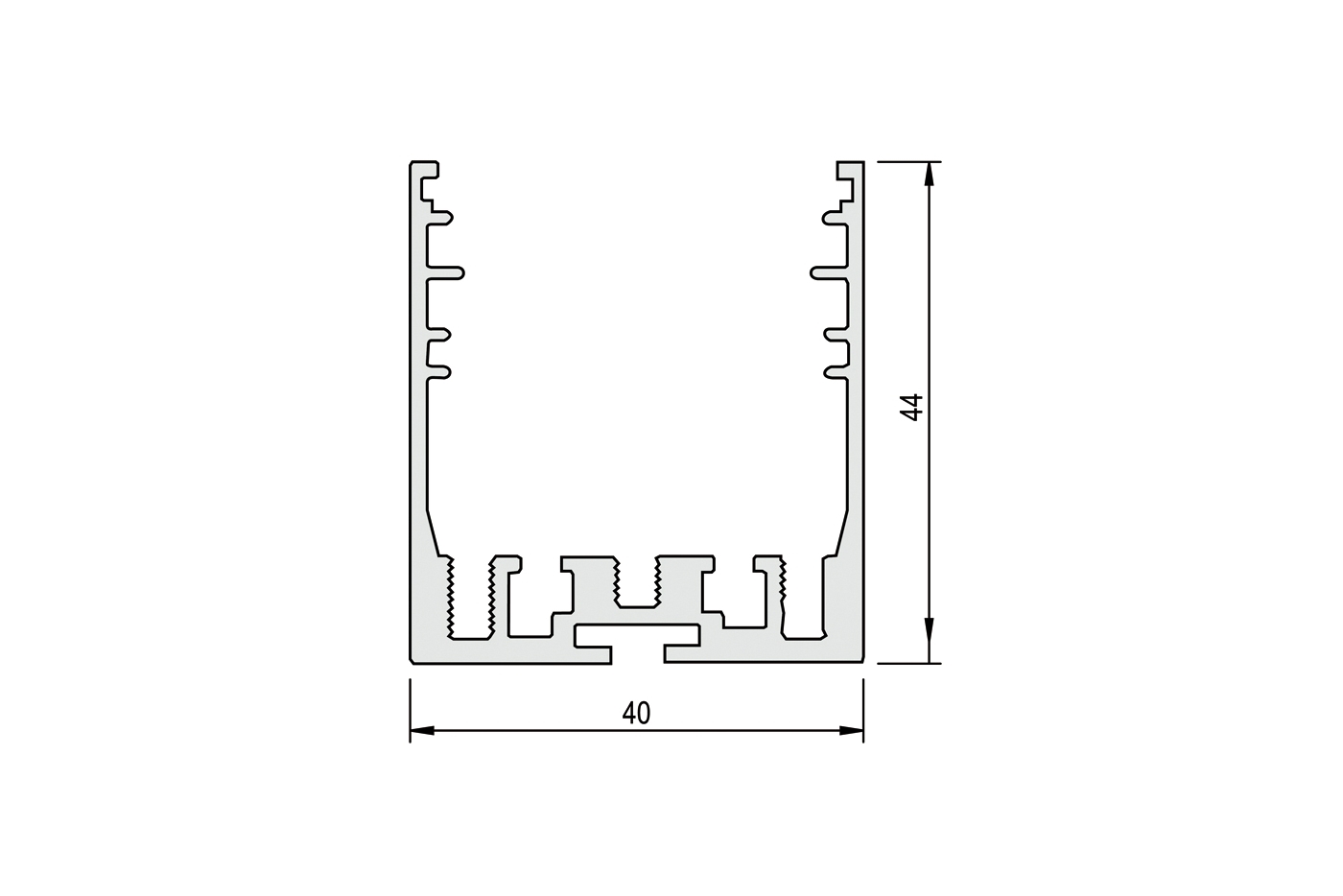 Alu U-Profil BxH=40 x 44mm, max. Länge 2m