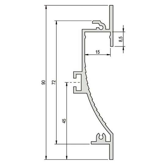 Alu-Einbau-Profil flach Wall 3.0, - BxH=90 x 23mm, Länge 3m