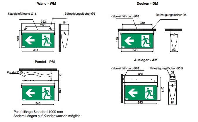 AP-Notleuchte LED 3W inkl. 3 Piktogramme