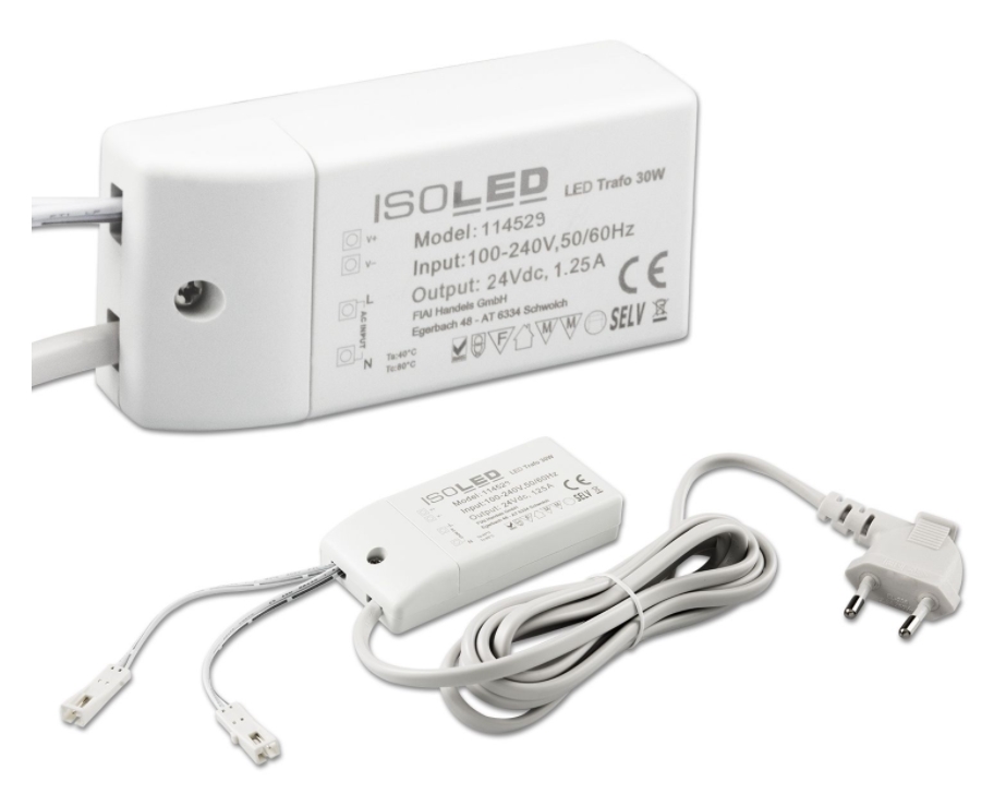 LED Trafo 24V/DC, 0-30W, 200cm Kabel mit