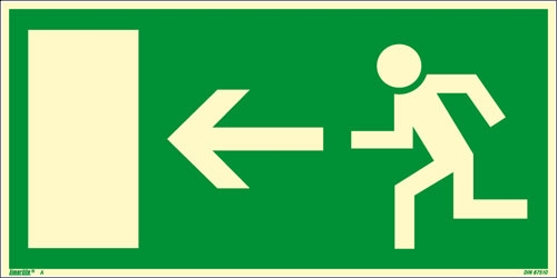 Hinweisschild MEGA Alu Türe / Fluchtrichtung nach links