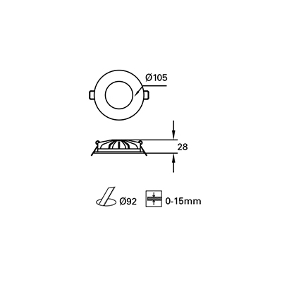 Einbauleuchte HIDE IP44 6.5W, 8900lm, 3000°K, 135°,weiss
