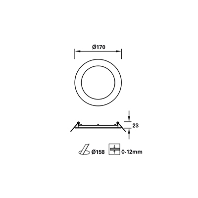 Einbauleuchte Flat ø170 LED 10W 1150lm CRI80 3000K IP23