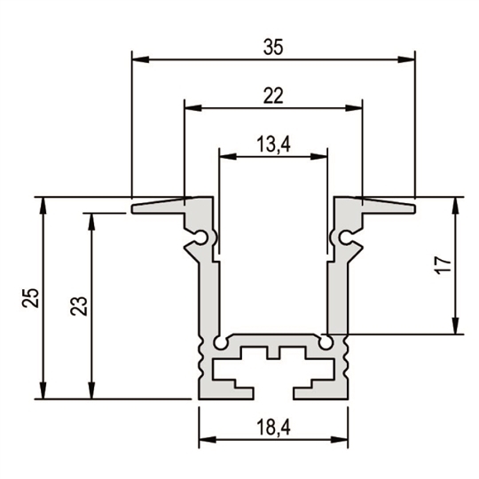 Alu-Einbau-Profil Dolino - BxH=35 x 25mm, Länge 5m