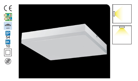 Aufbauleuchte LED LOTOS ELEGANCE SQUARE IP54 12W 1200lm 840