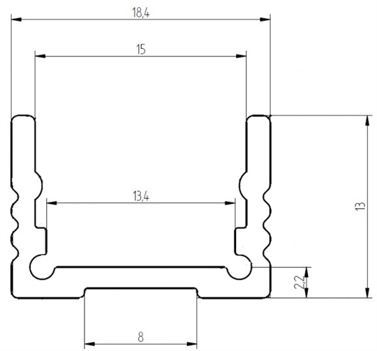 Alu-Profil flach Dolino - BxH=18.4 x 13mm, Länge 3m